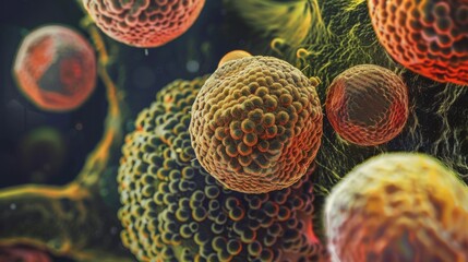 Obraz premium Ancient microbes under microscope reveal intricate cellular structures, showcasing their mysterious and ancient nature, ideal for scientific and educational content.