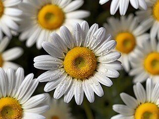 Obraz premium The beauty of yellow and white daisy flowers photographed from close range using a camera in a flower garden