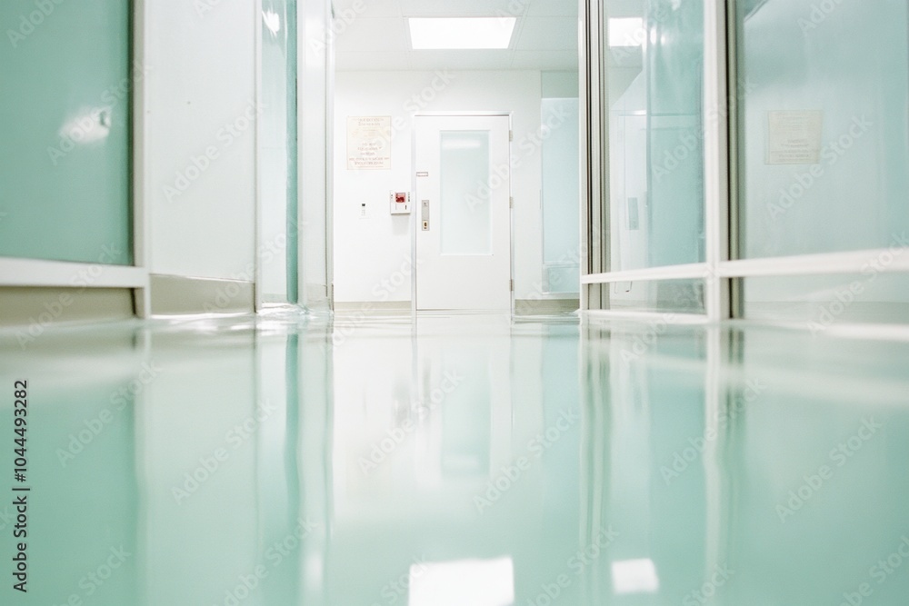 Poster Futuristic Hallway Pristine Reflections in a High-Tech Forensic Lab Setting