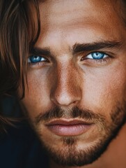 Obraz premium Man with Blue Eyes Close-Up