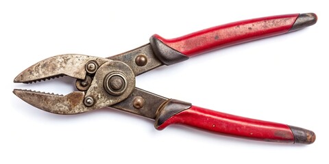 Obraz premium Sheet metal tin snips isolated on white background with handmade clipping path aerial view