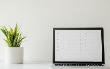 Minimalist Office Laptop Displaying Football Game Schedule Mockup