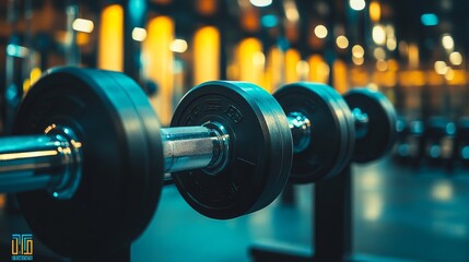 Fototapeta premium A close-up of dumbbells in a gym, showcasing fitness equipment for strength training.