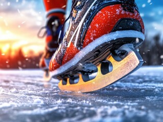 Thrilling Ice Skating Race on Frozen Lake, Competitors Sprint for the Finish Line, Winter Sports Action