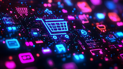 Obraz premium Vibrant Digital Illustration of Online Shopping Icons