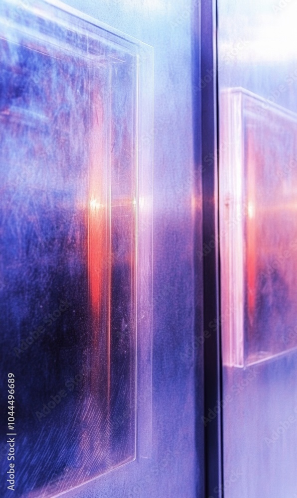 Poster futuristic abstract close-up of metallic surface with neon reflections