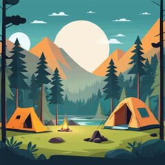 cartoon camp fire vector art illustration © TosherAsh