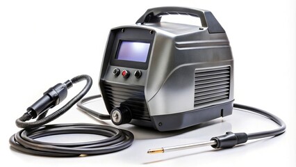 Shielded metal arc welding equipment isolated on white background low angle view