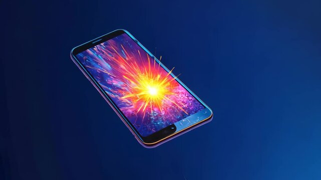 Explosive energy. Phone with vibrant electric sparks and dynamic light effects