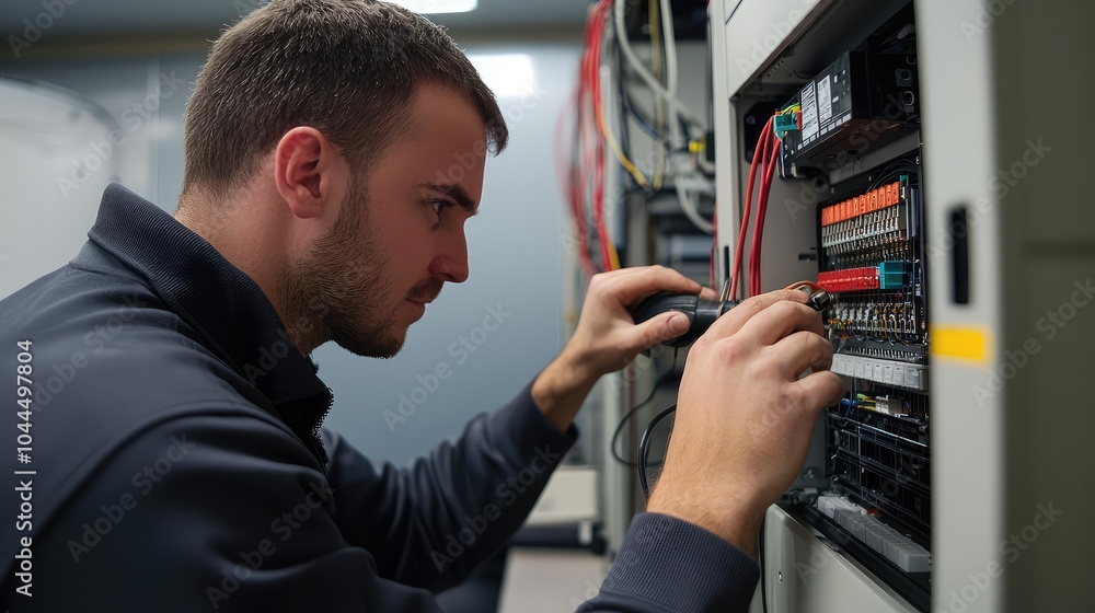 Poster technician using advanced diagnostic tools in workshop