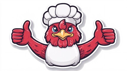 Fototapeta premium Cartoon cute cock wear a chef's hat giving two thumbs up, suitable for a sticker.