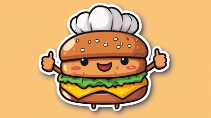 Cartoon cute hamburger wear a chef's hat