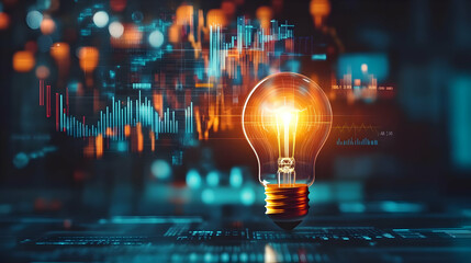 Glowing Bulb and Data Graphs in Digital Environment