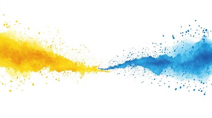 Abstract splash of yellow and blue colors on a white background.