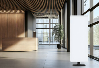 Obraz premium Empty White Roll Up Banner in Modern Lobby