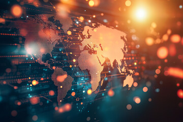 Global digital marketplace concept with a connected world map