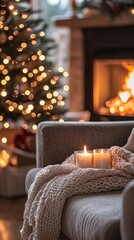 Obraz premium Cozy Living Room with Roaring Fire and Soft Textures