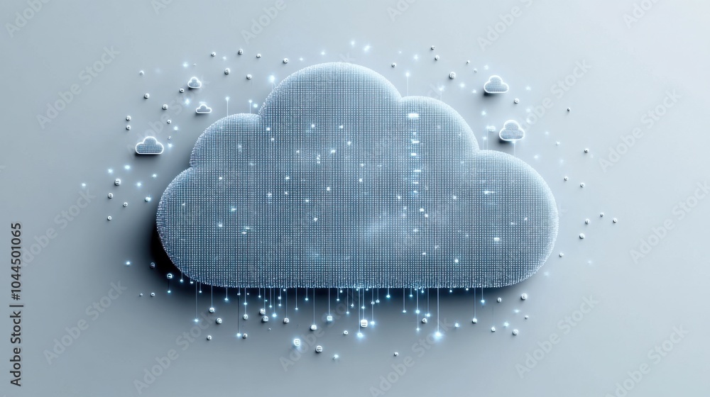 Aufkleber a digital cloud network illuminated with shimmering particles against a soft grey backdrop, symboliz