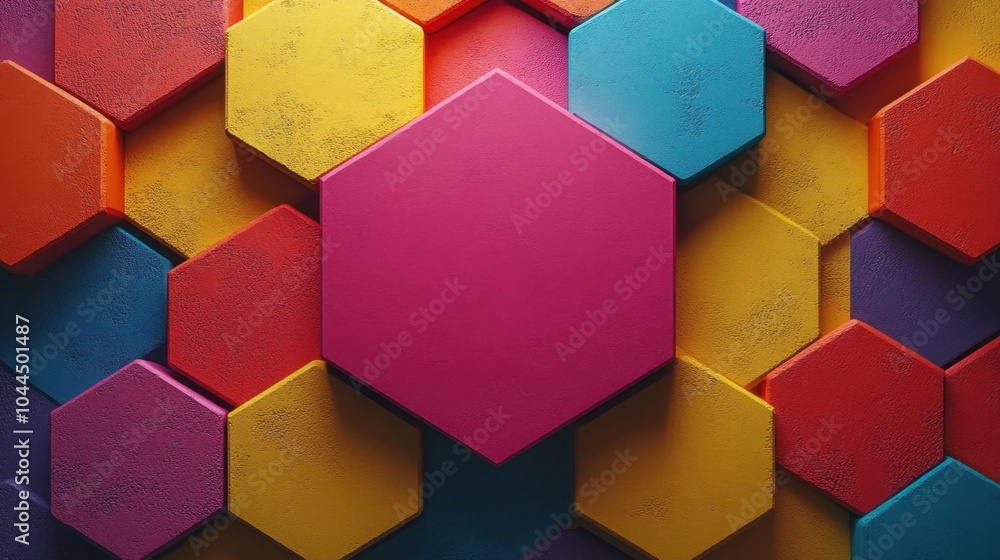 Aufkleber colorful hexagonal tiles create a vibrant geometric pattern on a textured surface in a creative art 