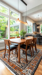 Obraz premium Bright and inviting dining area with natural light and modern aesthetic perfect for family gatherings
