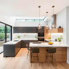 Interior of modern kitchen. Interior design of modern kitchen with built in appliances