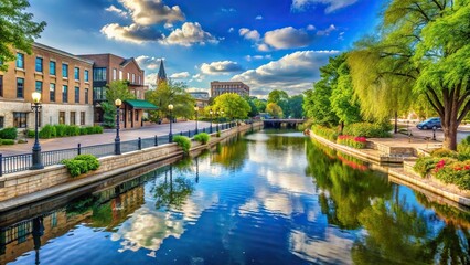 scenic view of Naperville Riverwalk in downtown Illinois