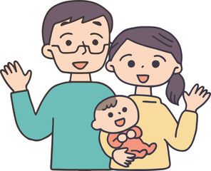 手を振る若い夫婦