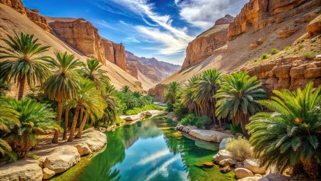Scenic view of Nefta Oasis Chebika with palm trees amidst canyons
