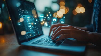 online financial concept and personal loan. Financial loan agreement: Online services that connect lenders and borrowers for personal or commercial loans. Someone with a loan icon on their laptop. 