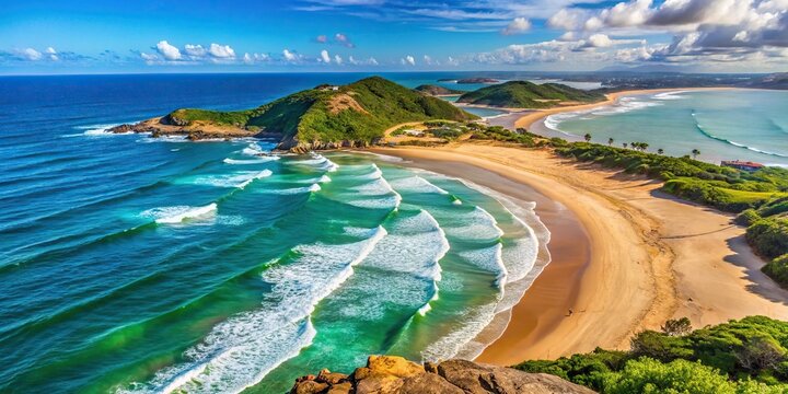 Scenic view of oceanic islands in front of Praia da Vila in Imbituba