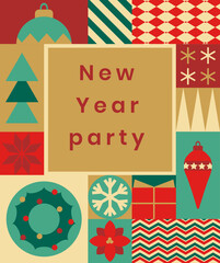 Christmas background made of geometric tiles. New Year party.Trendy modern minimalist style.Festive background for greeting card, poster, flyer, invitation. Vector illustration