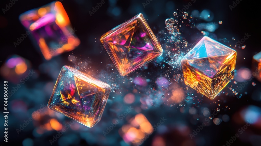 Poster colorful crystals refracting light in an enchanting underwater setting, creating a mesmerizing spect