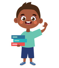 cartoon little boy reading book