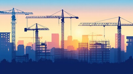 crane in the process of lifting heavy materials at a construction site, with the machinery's cables taut and the load clearly visible.