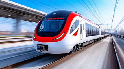 Fototapeta premium High-Speed Train Racing Through the City