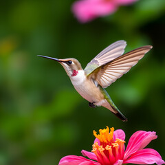 Fototapeta premium a hummingbird flying over a flower
