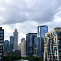 Obraz premium Modern buildings in city against cloudy sky