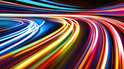 A vibrant swirl of colorful light trails creating a dynamic, abstract motion effect.