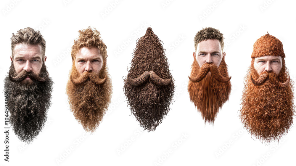 Poster Collection of Long Beards and Mustaches on a Transparent Background Generative AI