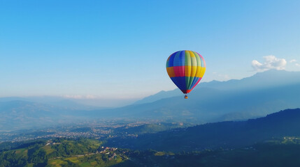 Fototapeta premium Colorful Hot Air Balloon Soaring Over Scenic Landscape
