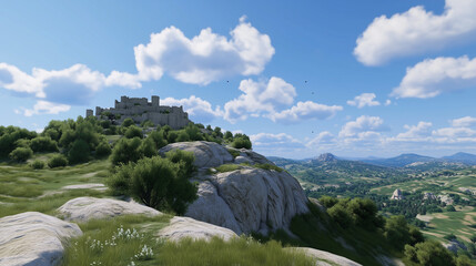 Ancient Castle Perched Atop Rocky Hill