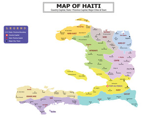 Obraz premium American Countries Geography Political map. Political map of country with capital, province or state capital, major cities and town.