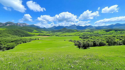 Obraz premium Serene Meadow with Majestic Mountains
