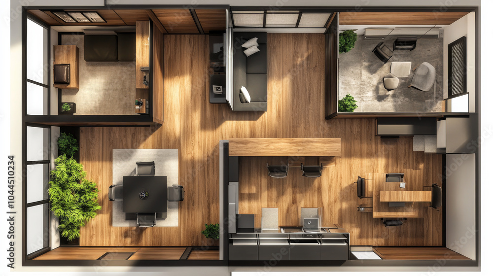 Poster designing the layout and look of an office space.