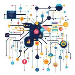 Obraz premium Big Data Technology and Data Science Depicting Data Flow Querying Analyzing and Visualizing Complex Information through Neural Network for