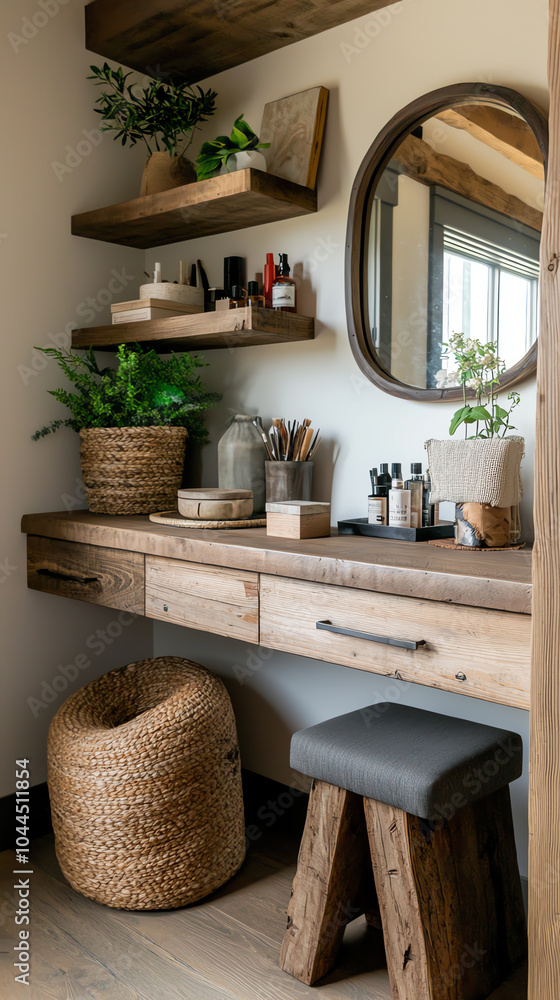 Poster charming minimalist workspace with natural elements and rustic touches