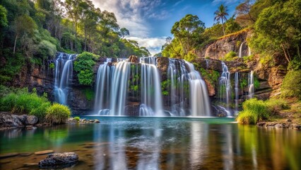Obraz premium Scenic waterfall on the Bloomfield River in Wujal Wujal, Australia