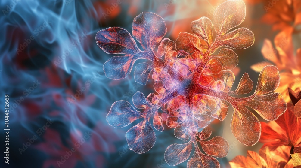Poster abstract representation of organic forms with vibrant colors.
