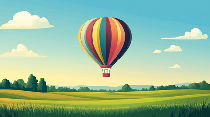 Fototapeta premium Hot Air Balloon Floating Over Green Field