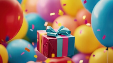 brightly colored gift box with a neatly tied ribbon on top